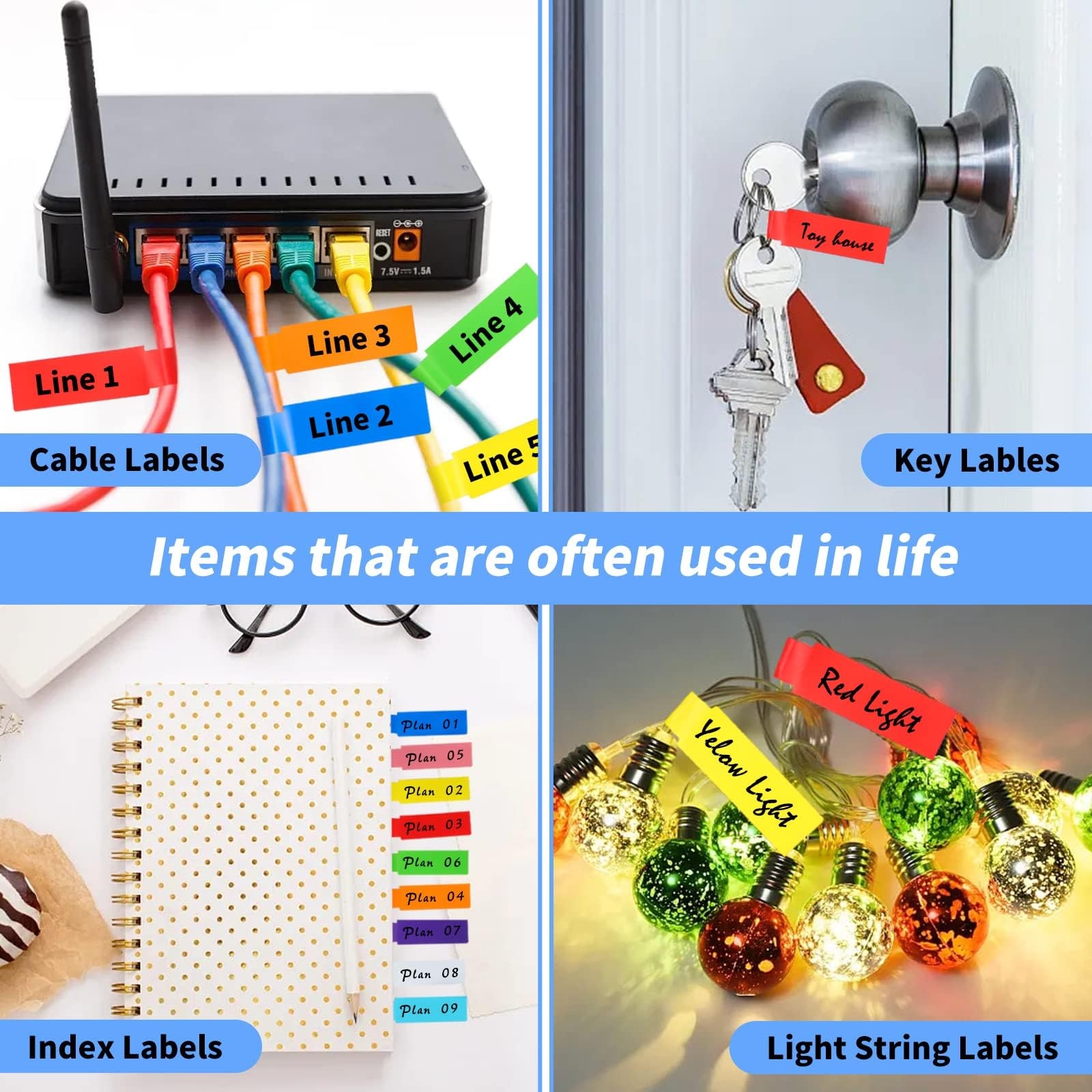 Cabluri Plastic Colorate Set 360 etichete autoadezive rezistente la rupere pentru cabluri ...