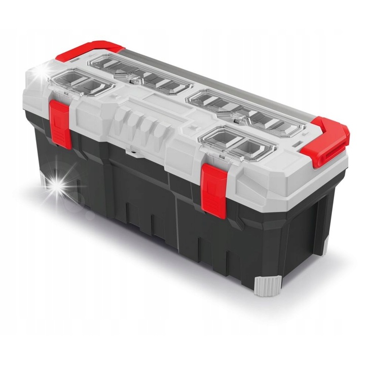 Kistenberg Titan szerszámosláda, 30x75,2x30,4cm, fekete szürke fedéllel, készlet tálcával és rendszerezőkkel