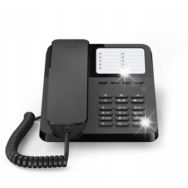 Telefon cu fir Gigaset Desk 400, negru, 4 butoane de apelare rapida, montare pe perete