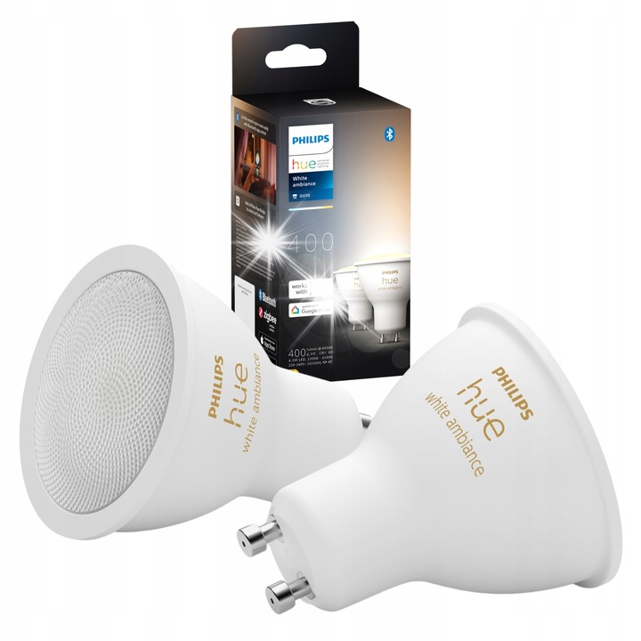 Bec LED inteligent PHILIPS HUE 4.2W GU10 Bluetooth, Zigbee (2 buc.)