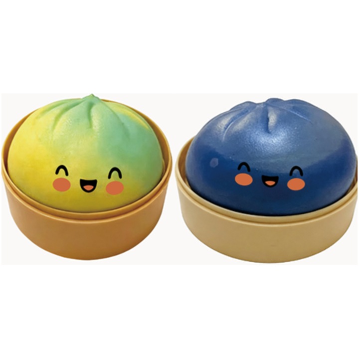 Interaktív játék gyerekeknek, két puha és bolyhos zsemle alakú játék, zöld/világoskék, szett