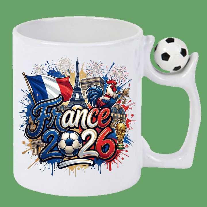 Cana France World Cup 2026 Fifa, Cadou, Sarbatori, Cri-Flo, Maner cu minge Anti Stres, Culoare Alb, 330 ml