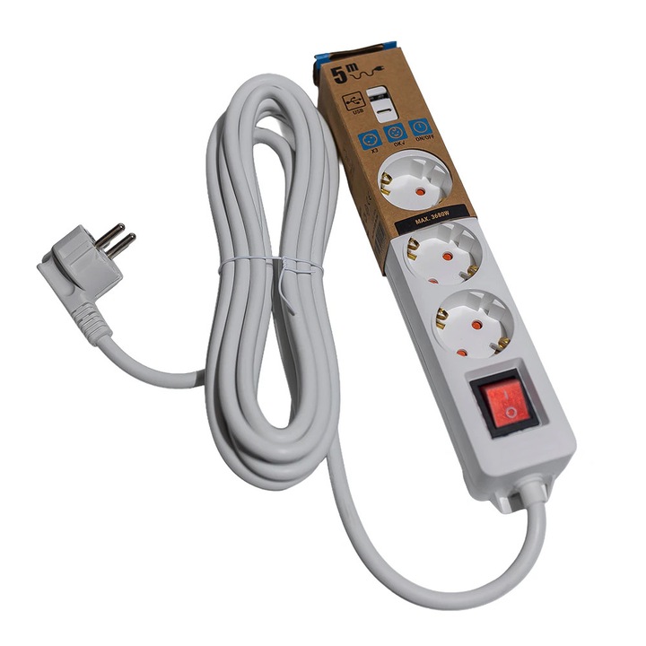 Prelungitor STROHM, 3 prize, 5m, alb