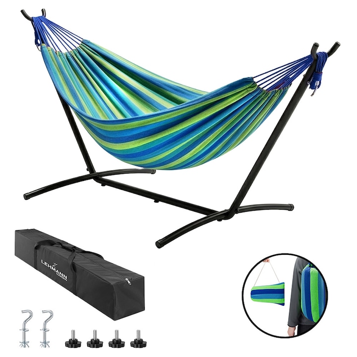 Hamac de Gardina Lehmann XL 150 x 190 cm, 340 g/m², 200 kg, Bumbac, albastru verd