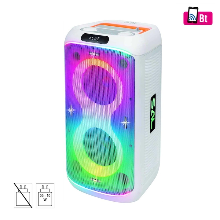 Boxa portabila pentru petrecere SAL PAR216WH, LED, Microfon, BT, USB