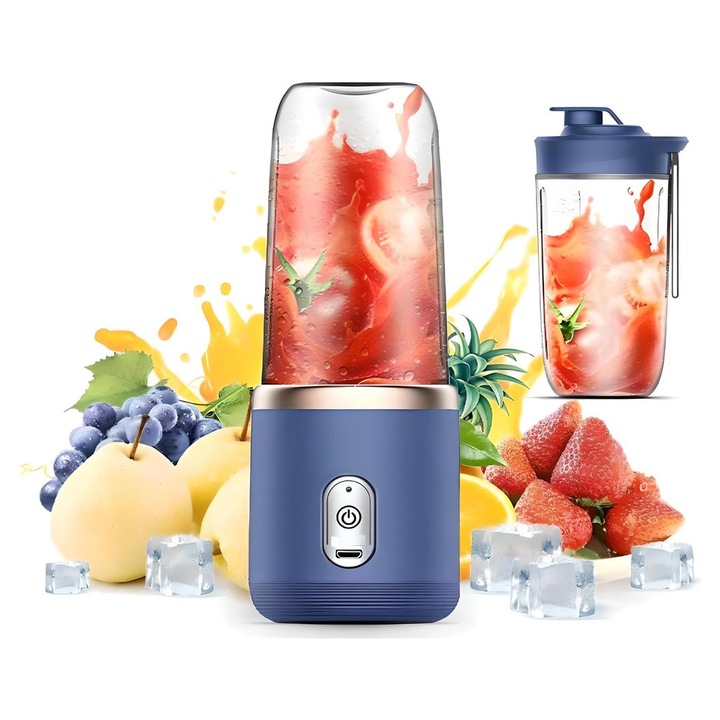 Dabbqis hordozható turmixgép, 14oz, 6 penge, sötétkék, USB