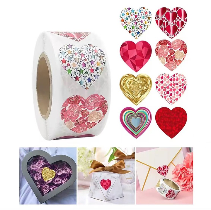 Set de 500 autocolante inimioare, stickere decorative, multicolor, pentru ambalarea cadourilor, scrapbooking