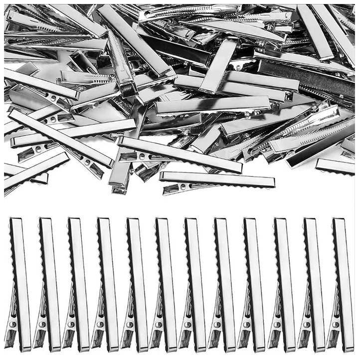 Set 50 agrafe de par metalice, durabile, argintii, 4,5 cm