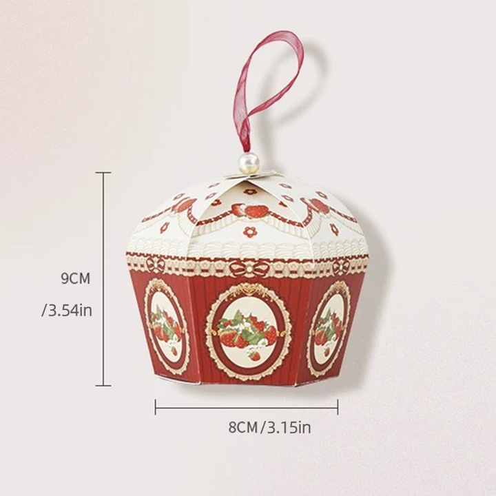 Set 5 Cutii Cadou din Hartie Retro cu Fructe de Padure, 8x9cm, pentru Decor de Sarbatori