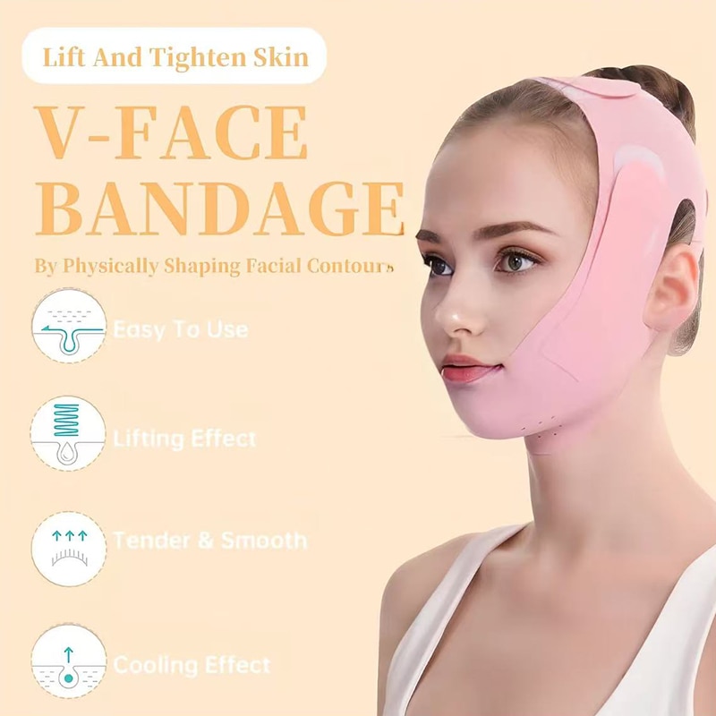 Masca Roz Masca de lifting facial, V-Line, ajustabila, respirabila, reutilizabila ...