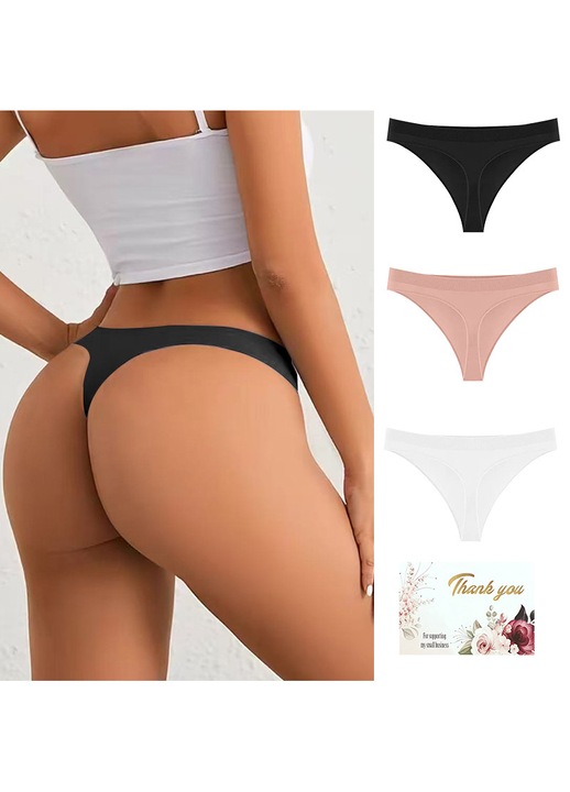 Set 3 perechi chiloti tanga dama, Lenjerie intima fara cusaturi, Culori asortate, Marime Unica