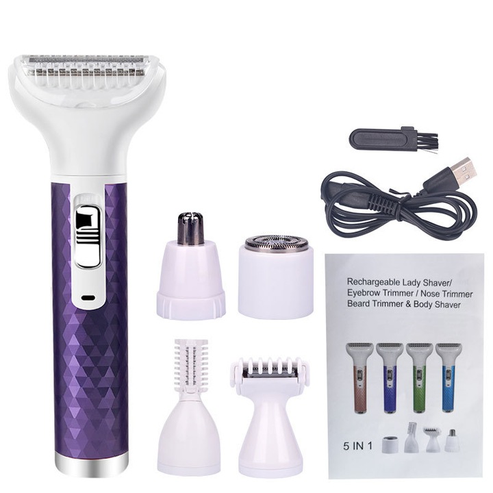 Epilator 5-in-1, USB reincarcabil, mov
