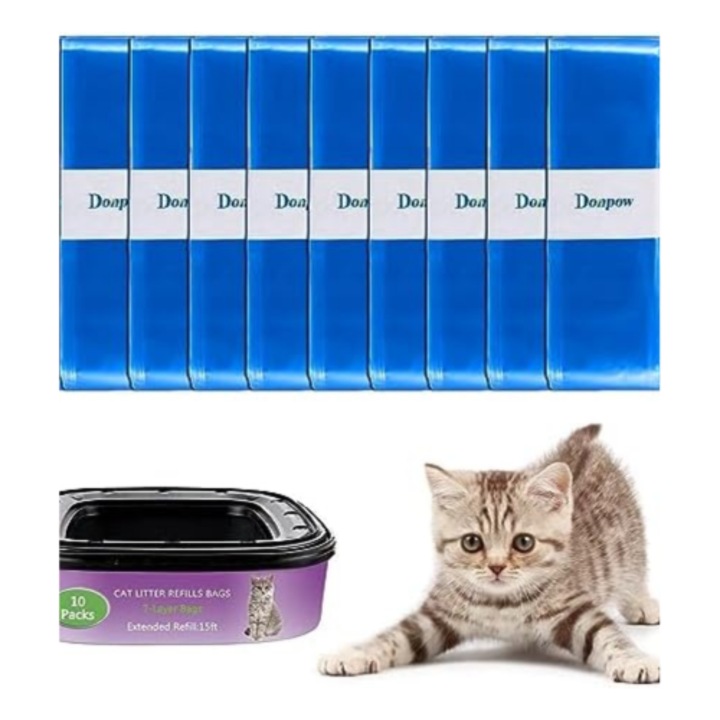 Set 9 rezerve saci litiera pisici ZONJIE, 4.5 m, compatibile Litter Genie, parfumate, albastru