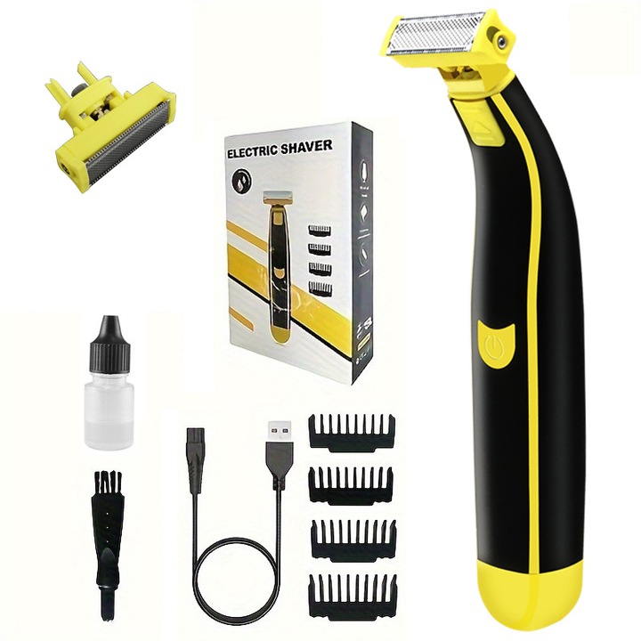 Aparat de ras electric, umed si uscat, galben si negru, unisex, USB reincarcabil