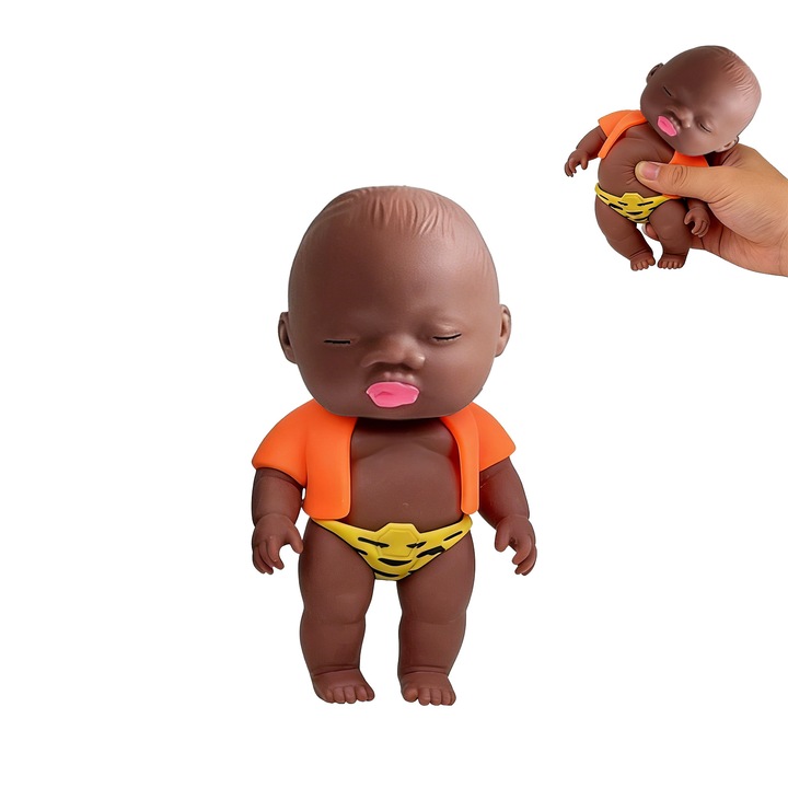 Gyermekjáték, fekete baba, narancssárgába öltözve, kreatív design, lassú visszatérő hatás