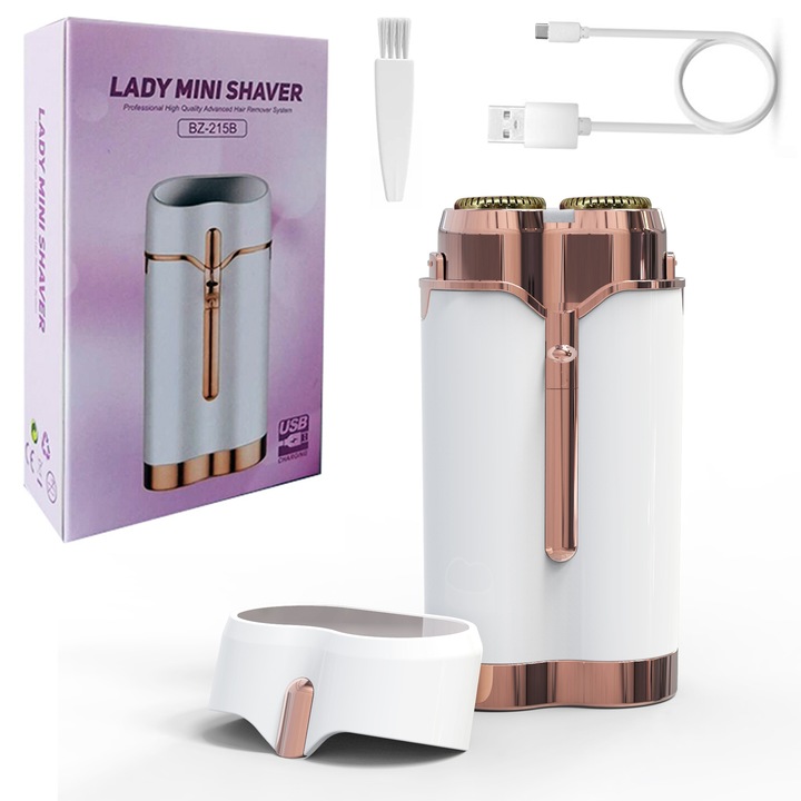 Aparat de ras electric pentru femei, dublu cap, alb, USB reincarcabil