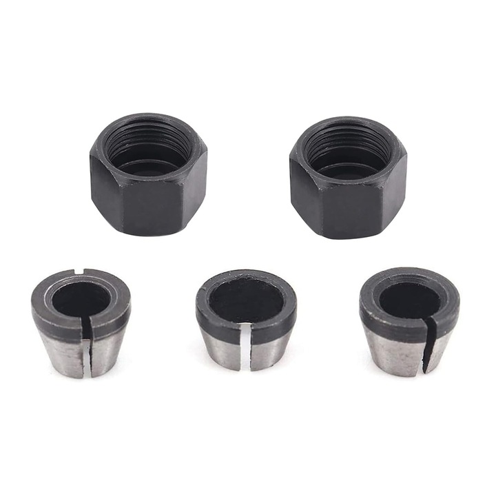 Trimmer befogó adapter, Minetgnon®, 3 részes tokmányfej, 6 mm 6,35 mm 8 mm, 2 anyával elektromos marógéphez és gravírozógéphez, Fekete
