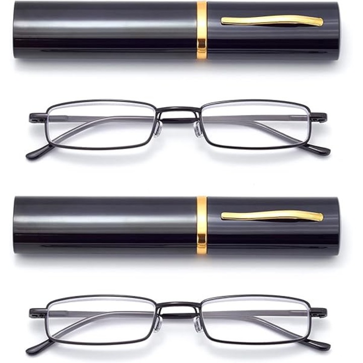 Ochelari de vedere, unisex, lentile ultra transparente, cadru metalic cu balama, negru, 150 grade