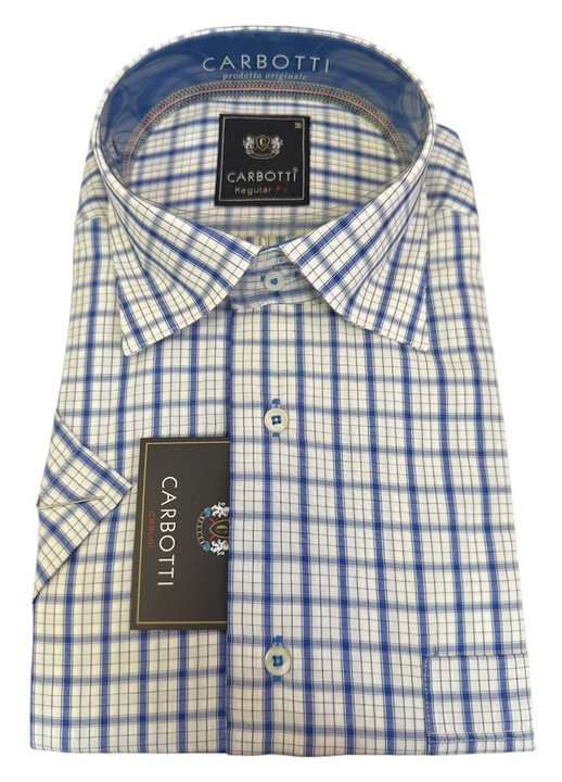 Férfi ing, kék, kockás, rövid ujjú, pamut-poliészter, M méret