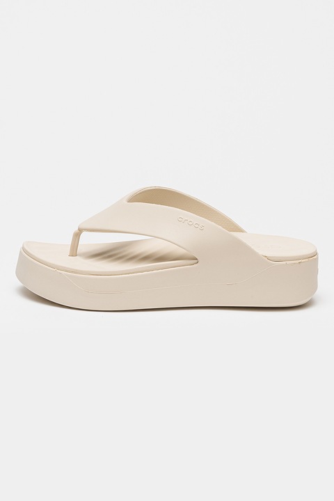 Crocs, Papuci flip-flop cu talpa wedge si logo Getaway, Bej deschis, 39-40