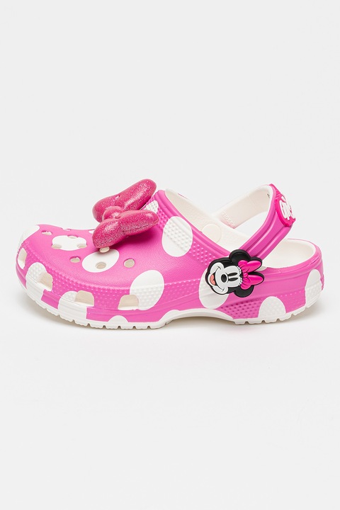 Crocs, Saboti cu imprimeu Minnie Mouse, Alb/Roz