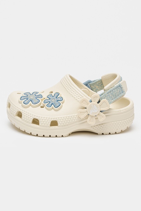 Crocs, Saboti cu detalii flori, Alb murdar/Albastru
