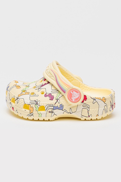 Crocs, Saboti cu model unicorn, Alb/Galben