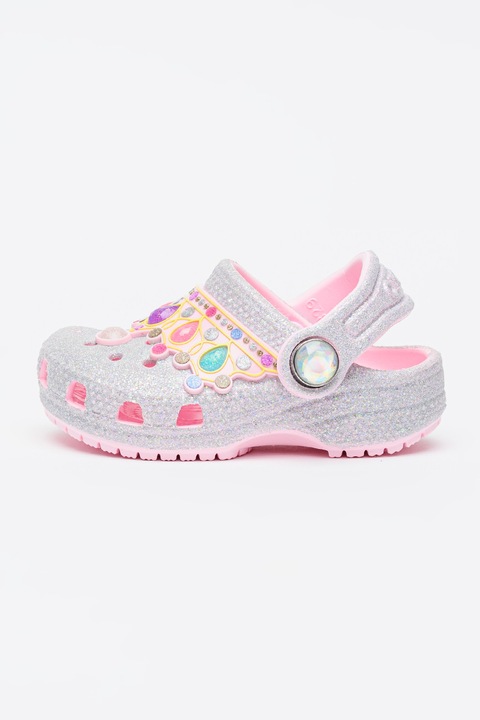 Crocs, Classic sarokpántos papucs rátétekkel, Rózsaszín/Ezüstszín