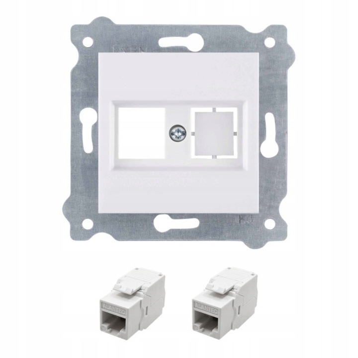 Priza dubla pentru computer 2xRJ45 cat.5e, SLIM (conector alb) UTP alb DIY EXEN