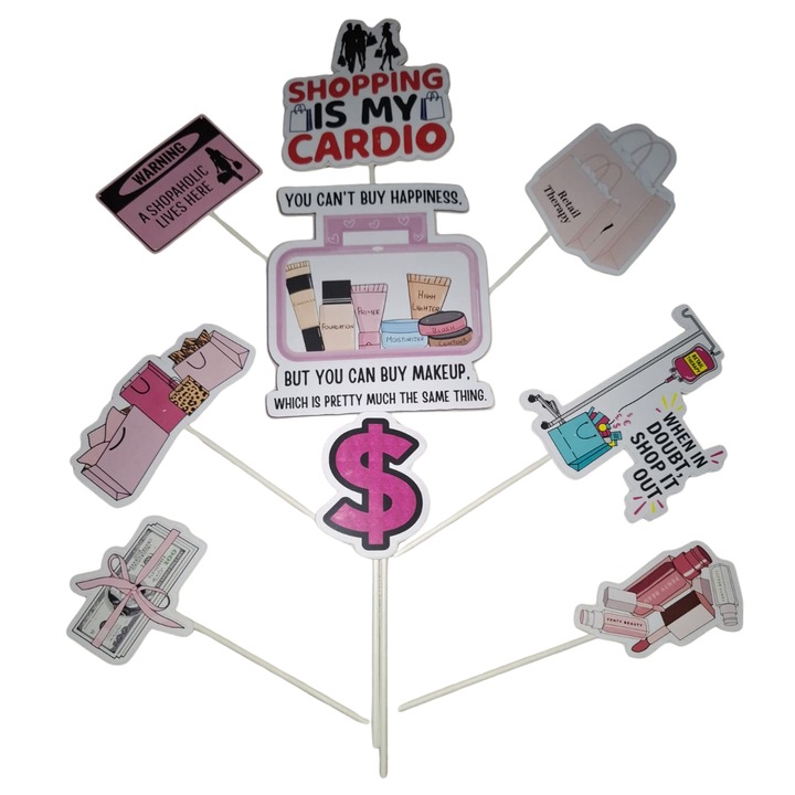 Декорация топер за торта от картон, тема любители на пазаруването, годишнина - 9 части