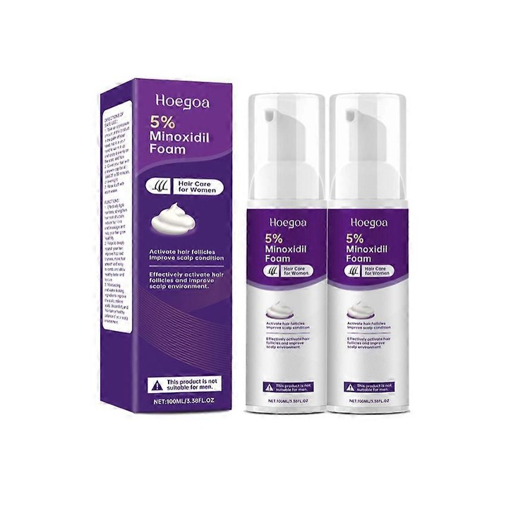 Spuma de Crestere a Parului 5% pentru Femei, Hoegoa, Tratament pentru Regenerarea Parului, 100ml, set 2 bucati