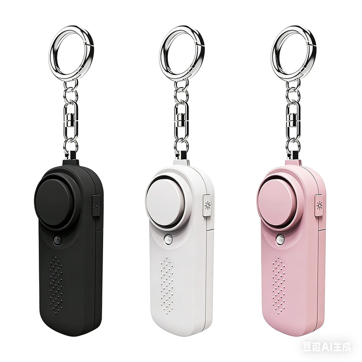 Set de 3 accesorii autoaparare pentru femei, sirena autoaparare 135 decibeli, lumina stroboscopica, negru