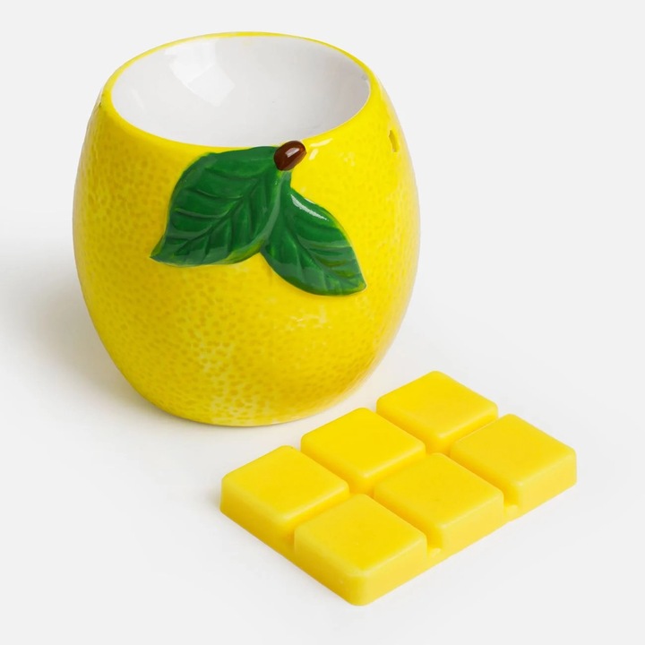 Suport Ceară Parfumată cu Ceară Aromatică, Shopiens, Formă Lămâie, Aromă Lămâie, 30g, 11.5x7x20cm