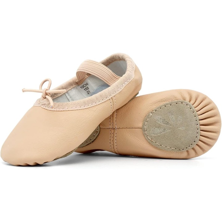 Papuci de Balet pentru dama si fete, din piele naturala, talpa despicata din piele, comozi si flexibili, ideali pentru balet, dans, yoga si gimnastica, Roz Somon, Marimea 36 EU, 230mm