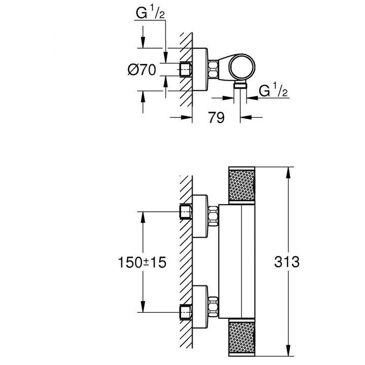 GROHTHERM 1000 Performance zuhanycsaptelep, látszó, termosztátos, matt, fekete, 34827KF0