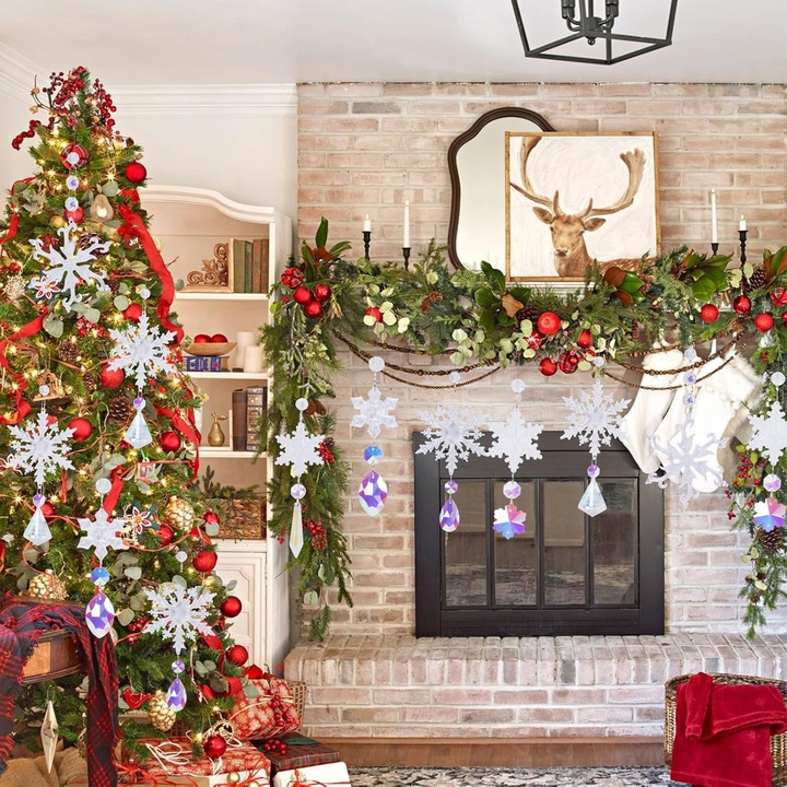 Decoratiuni brad, Ornamente Craciun, fulg de nea, Kindpma, acril, set de 16