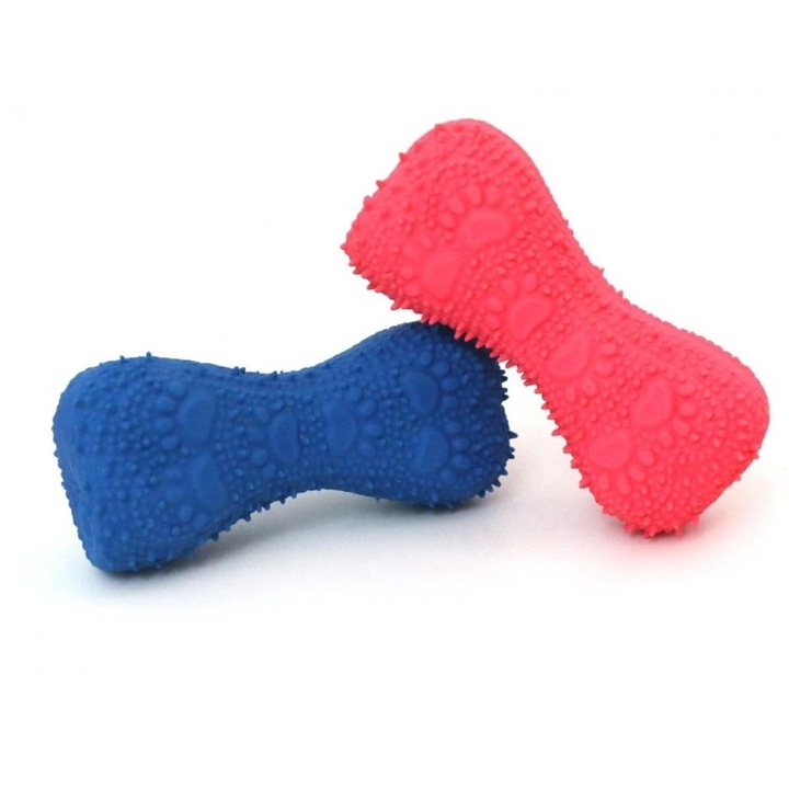 Jucarie pentru Caini, Os cu Labute din Latex cu Sunet, 13.5x5 cm, yommy, Striatii Masaj Gigiva