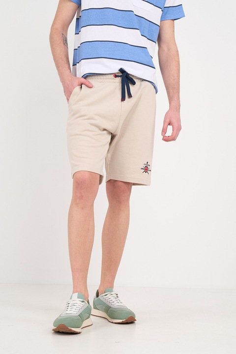 Lee Cooper, Bermude de trening cu talie ajustabila, Bej deschis