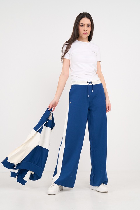 TIMEOUT, Pantaloni de trening cu croiala ampla si snururi de ajustare, Albastru inchis