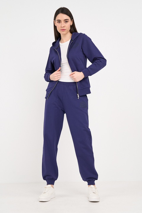 Lee Cooper, Pantaloni de trening din amestec de bumbac cu detaliu logo, Albastru indigo