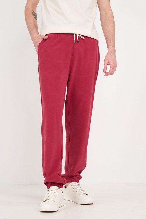 TIMEOUT, Pantaloni de trening cu croiala conica si snur de ajustare, Rosu capsuna