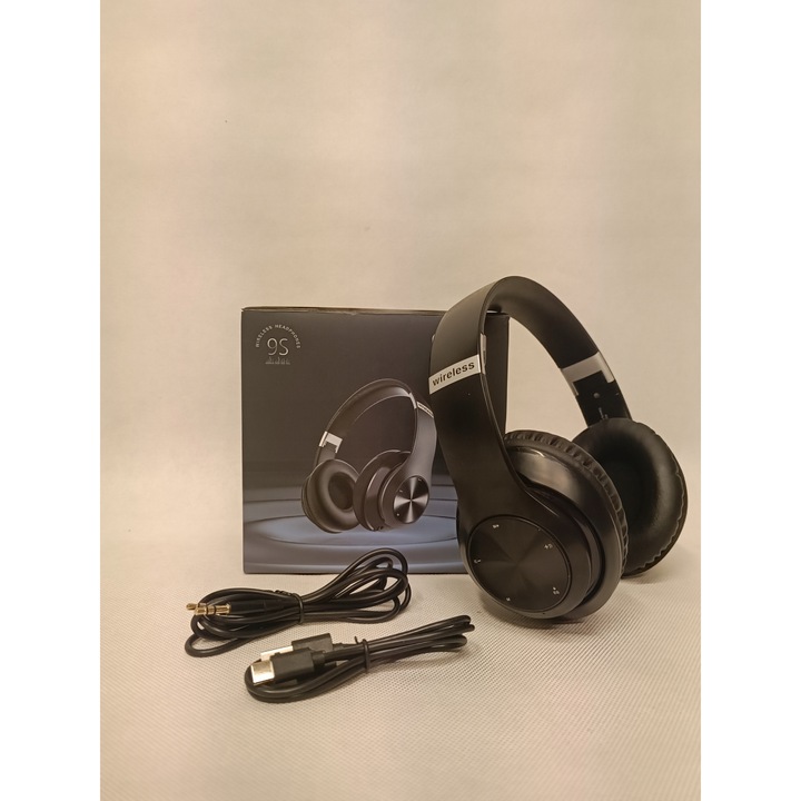 Casti Wireless Bluetooth 9S, reglaj volum, negre