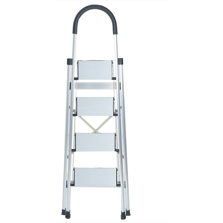 Scara de uz casnic Mark Tools, 4 trepte, aluminiu, capacitate 150 kg, gri, 1.62m inaltime desfacuta