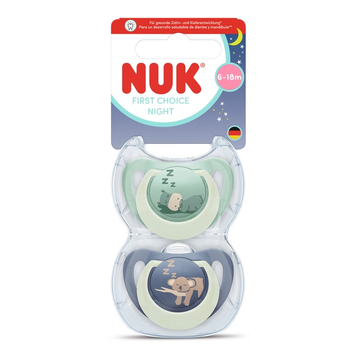 Set 2 suzete Nuk, First Choice Night, Albastru, 6-18 luni