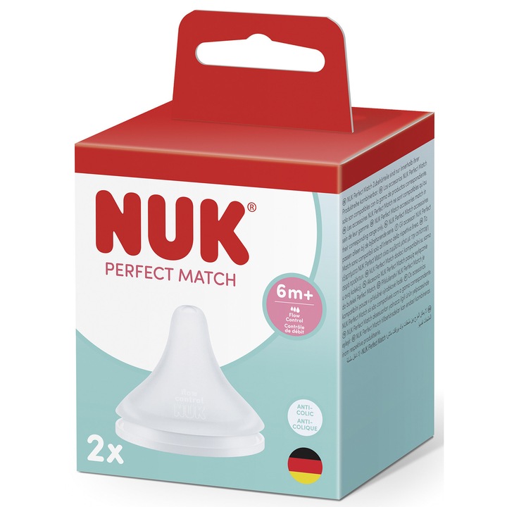 Set 2 tetine din silicon Nuk, Perfect Match, flux Control, 6 luni