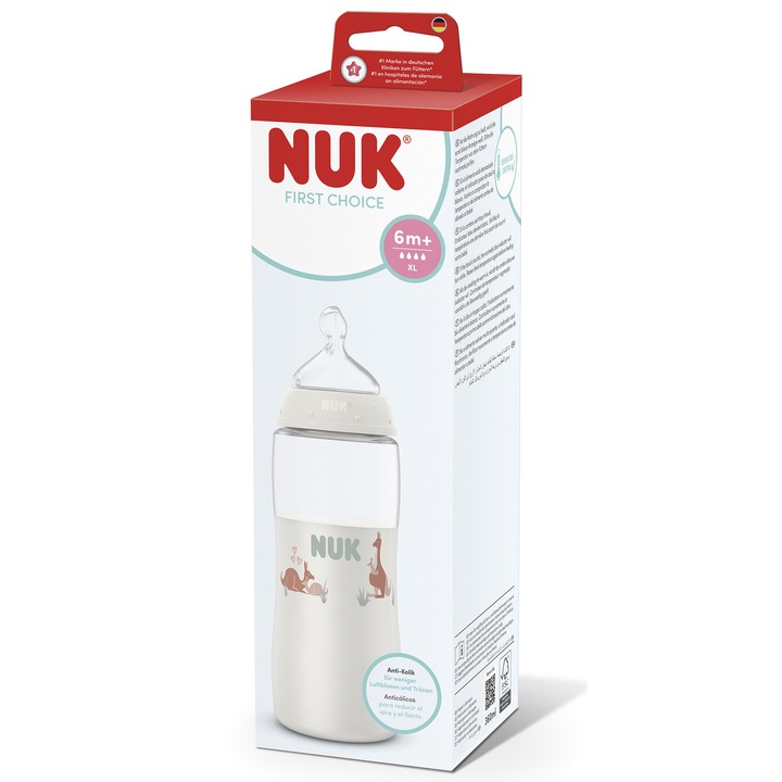 Biberon cu tetina din silicon, Nuk, Fisrt Choice, flux XL, 360 ml, 6 luni