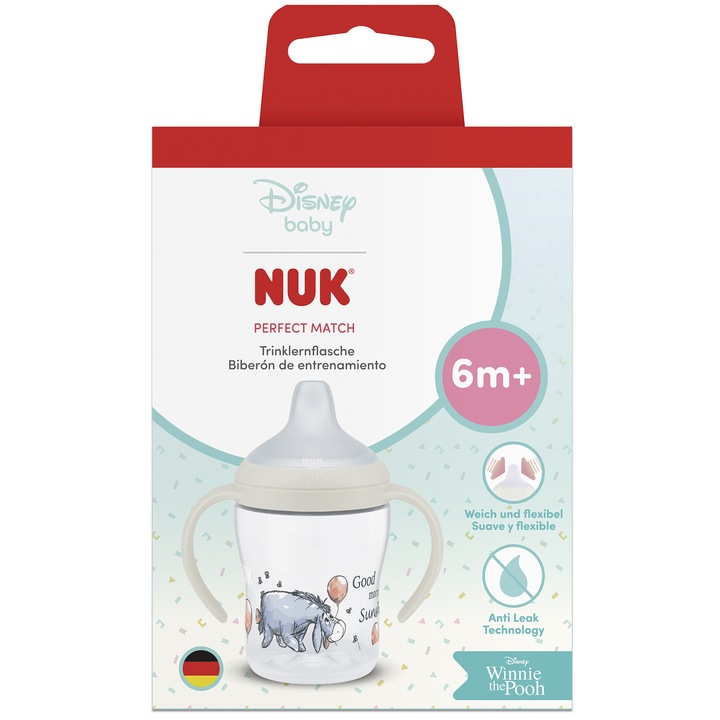 Шише с дръжки и накрайник Nuk, Perfect Match, Модел Aiurel, 150 мл, 6 месеца