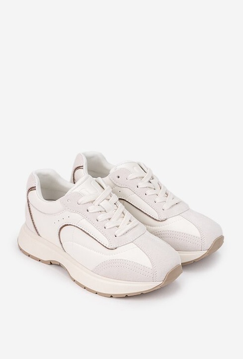 Pantofi dama NUR albi cu gri deschis din piele si material textil