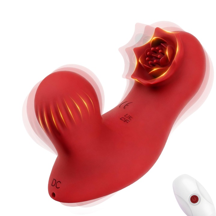 Dildo inserabil cu telecomanda, stimulare duala, rezistent la apa, rosu