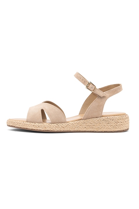 RYŁKO, Sandale-espadrile de piele intoarsa cu talpa wedge, Bej deschis